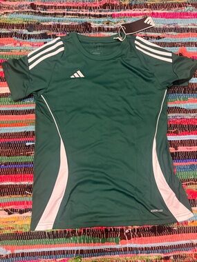 adidas Dark Green Athletic Shirt with White Stripes
